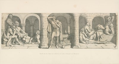 Harold e i Sassoni sono confinati nel castello di Beaurain, vicino a Montreuil da Daniel Maclise