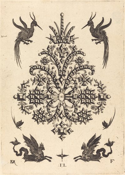 Spilla con pietre e grifoni alati sopra e sotto da Daniel Mignot