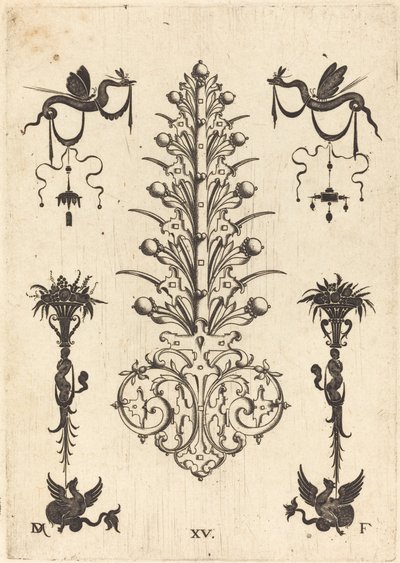 Spilla a forma di giacinto con serpenti alati in alto e animali alati in basso da Daniel Mignot