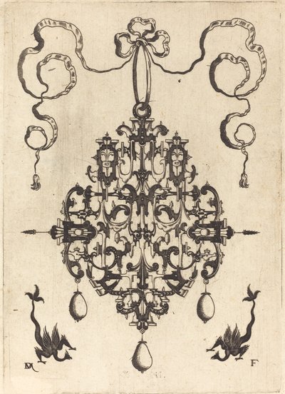 Grande pendente, due creature fantastiche con lunghe code in basso da Daniel Mignot