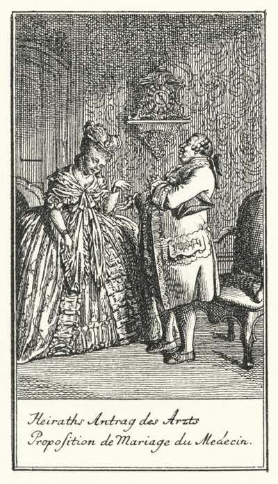 Proposta di matrimonio del dottore (incisione) da Daniel Nikolaus (after) Chodowiecki
