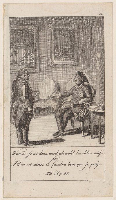 Tavola 12 per „Aneddoti e tratti caratteristici di Federico II, re di Prussia“ da Daniel Nikolaus Chodowiecki