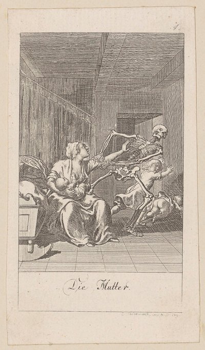 Madre, foglio 1 della serie “La danza della morte” da Daniel Nikolaus Chodowiecki