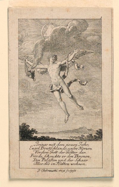 Augurio di Capodanno per la Germania, illustrazione per "Königl: Grosbrit [anische] Genealogischer Kalender auf das 1780 Jahr Lauenberg bey J.G. Berenberg" da Daniel Nikolaus Chodowiecki