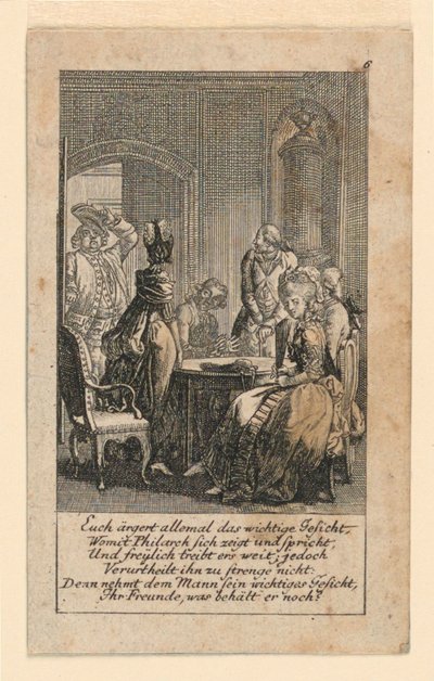 Pomposità, Illustrazione per "Königl: Grosbrit [anische] Genealogischer Kalender auf das 1780 Jahr Lauenberg bey J.G. Berenberg" da Daniel Nikolaus Chodowiecki
