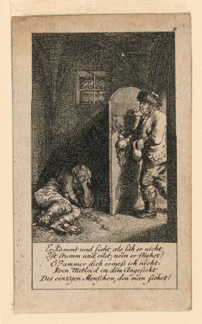 Il carcerato, illustrazione per "Königl: Grosbrit [anische] Genealogischer Kalender auf das 1780 Jahr Lauenberg bey J.G. Berenberg" da Daniel Nikolaus Chodowiecki