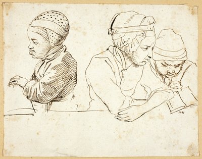 Tre bambini (recto); Schizzi di testa, occhi, labbra e fiori (verso) da Daniel Nikolaus Chodowiecki