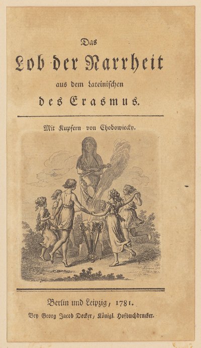 Frontespizio con vignetta tratta dall’opera di Erasmo “Elogio della follia” da Daniel Nikolaus Chodowiecki