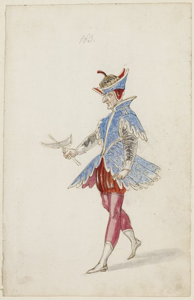 Figura maschile in costume blu e rosso dal Balletto delle Quattro Stagioni dell