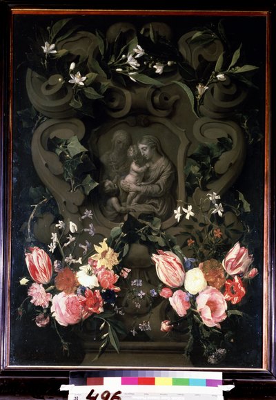 La Vergine e il Bambino, Santa Elisabetta e San Giovanni Battista bambino in una ghirlanda di fiori da Daniel Seghers