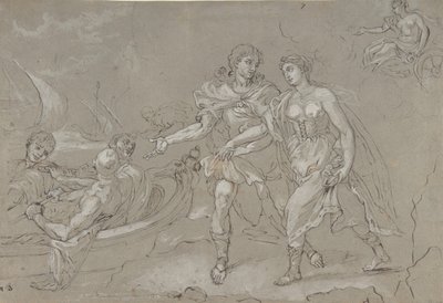 Il Ratto di Elena, verso: Studio di una Figura Maschile Nuda in Ginocchio, fine XVII-XVIII secolo da Daniel Seiter