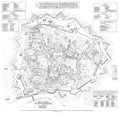 Piano della città di Vienna con stato del 1683, orientamento a sud-ovest, datato 11 dicembre 1684 da Daniel Suttinger