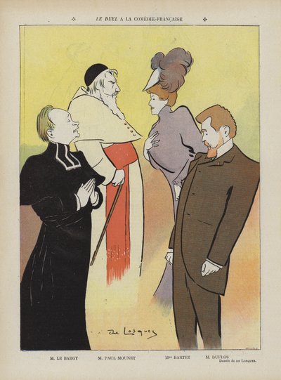 Produzione della commedia Le Duel alla Comédie-Française. Illustrazione per Le Rire da Daniel de Losques
