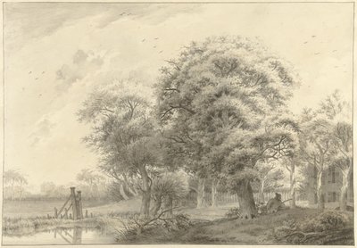 Paesaggio con sullo sfondo una villa in stile neoclassico da Daniël Kerkhoff