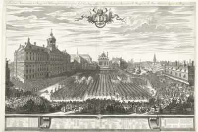 Milizie sulla Piazza Dam durante la fiera di Amsterdam, 1686 da Daniël Marot (I)