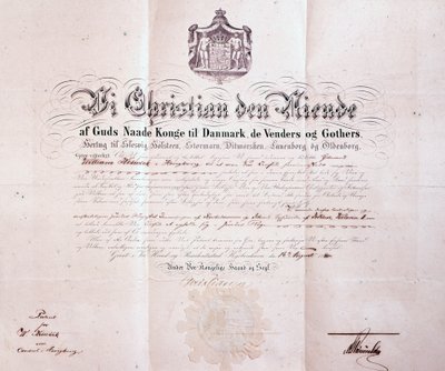 Brevetto firmato da Cristiano IX di Danimarca che nomina William Keswick console danese a Hong Kong, Cina, 1880 da Danish School