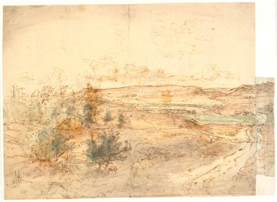 Ampia vista su un paesaggio con grandi colline intorno a una valle. Vestfyn? da Dankvart Dreyer