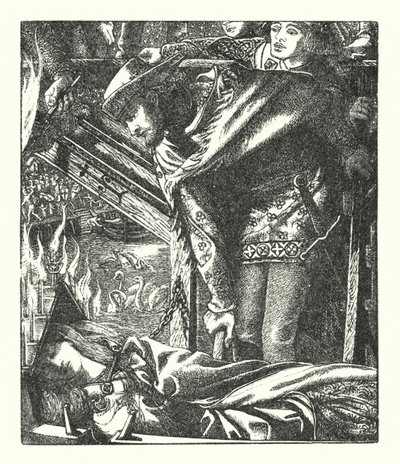 La Dama di Shalott (incisione) da Dante Gabriel (after) Rossetti