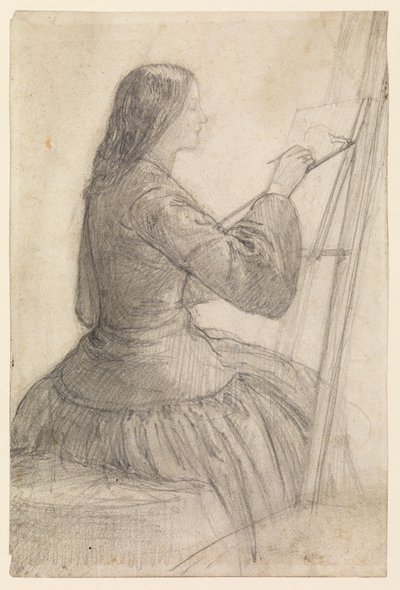 Elizabeth Siddal seduta a un cavalletto, dipingendo, 1854-55 circa da Dante Gabriel Charles Rossetti