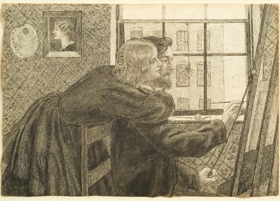 G P Boyce con Fanny Cornforth nello studio di Rossetti, Chatham Place, c.1858 da Dante Gabriel Charles Rossetti