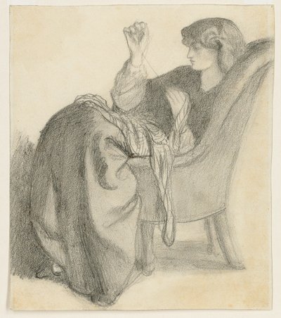 Lachesis: Studio di Jane Morris seduta su una sedia a cucire, 1860s da Dante Gabriel Charles Rossetti