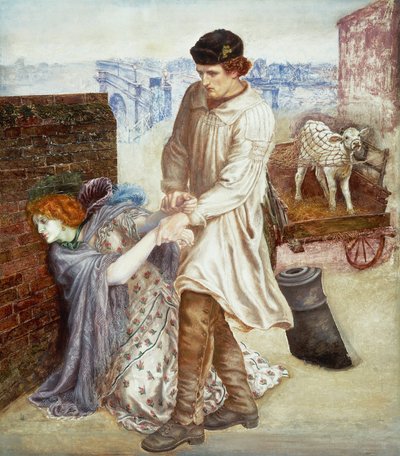 “Riscoperto” Un contadino venuto in città per vendere il suo vitello cerca di risollevare una giovane prostituta malata con un aspetto cadaverico 1865-1869 da Dante Gabriel Charles Rossetti