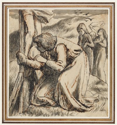 San Giovanni che conforta la Vergine ai piedi della croce, 1857-58 circa (penna, inchiostro di china e lavaggio seppia su carta) da Dante Gabriel Charles Rossetti