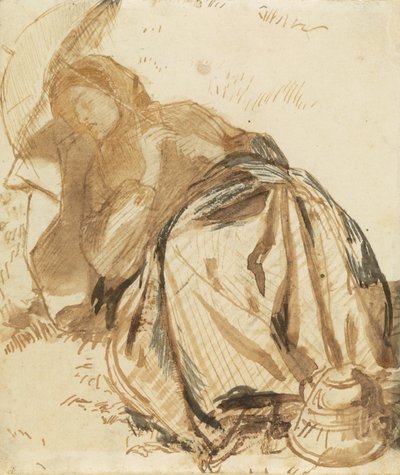 Ritratto di Elizabeth Siddal che riposa tenendo in mano un ombrellino da Dante Gabriel Rossetti