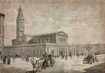 Nuova chiesa del Sacro Cuore a Roma, Italia, incisione da un disegno di Dante Paolocci, da L
