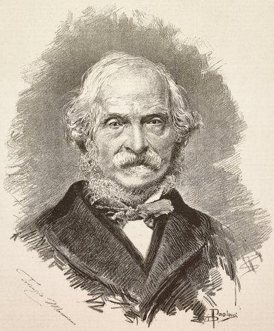 Ritratto di Terenzio Mamiani (1799-1885), politico e scrittore italiano, incisione da un disegno di Dante Paolocci e una fotografia di Della Valle, da L