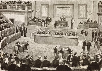 Seduta del 26 luglio del Senato Italiano, Roma, Italia, incisione da un disegno di Dante Paolocci, da L