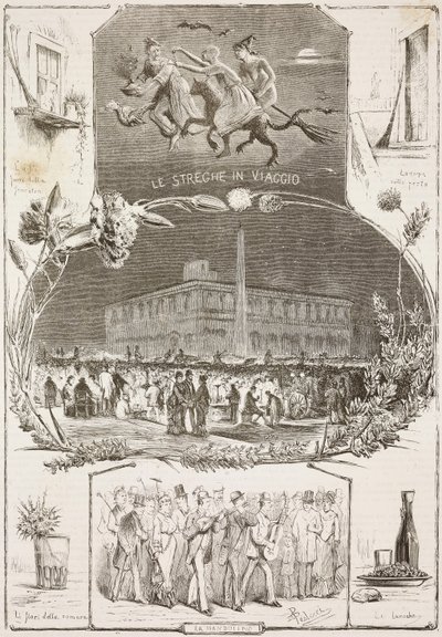 Notte di San Giovanni, Roma, Italia, incisione da un disegno di Dante Paolocci da L