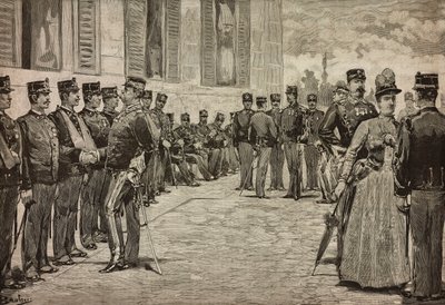 Sopravvissuti di Dogali, Guerra Eritrea, ricevuti dai sovrani nel giardino del Quirinale, Roma, Italia, di Dante Paolocci, L