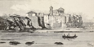 Veduta di Nettuno, Italia, incisione da un disegno di Dante Paolocci, da L
