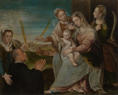 Vergine e Bambino con Sante Caterina, Lucia, Giustina di Padova e un monaco benedettino da Dario Varotari the Elder