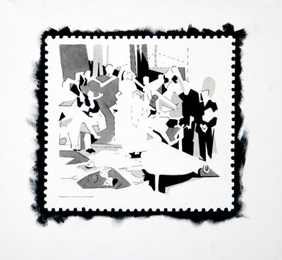 Festa di Pan (studio del francobollo), 2019 (inchiostro su carta) da Darren Coffield