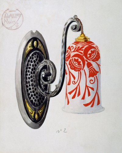 Modello di una lampada da parete Art Nouveau numero 2 della manifattura dei Fratelli Daum a Nancy, gouache, Francia, XX secolo da Daum Freres