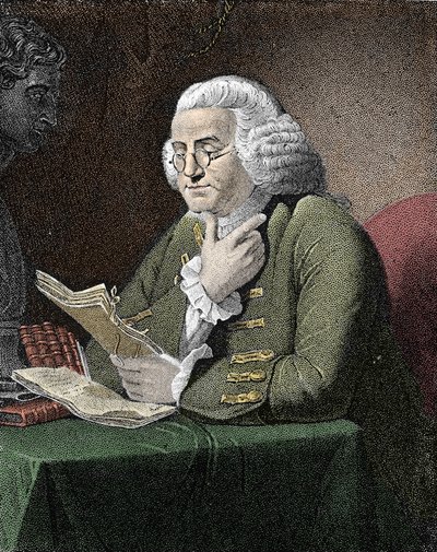Ritratto di Benjamin Franklin (1706-1790), filosofo, fisico e ambasciatore americano. Incisione da un dipinto di David Martin. da David (after) Martin
