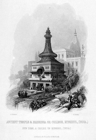 Antico tempio e madrassa o collegio, Kunkhul, India, inciso da E. Finden, da 