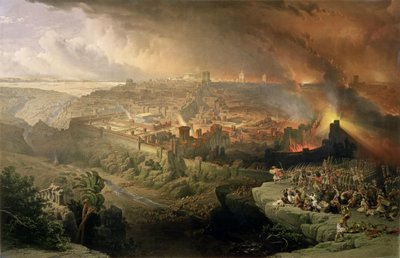 La distruzione di Gerusalemme nel 70 d.C., inciso da Louis Haghe (1806-85) da David (after) Roberts