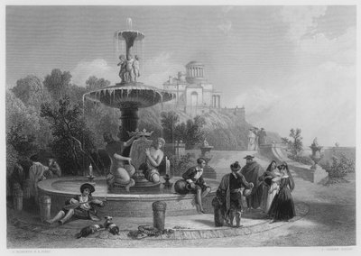 La fontana a Madrid, dal quadro nella Collezione Reale da David (after) Roberts