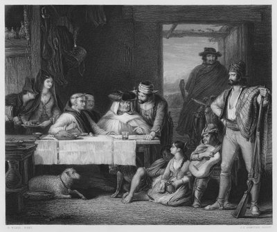Un consiglio di guerra guerrigliero, in una posada spagnola, il quadro nella Collezione Reale da David (after) Wilkie