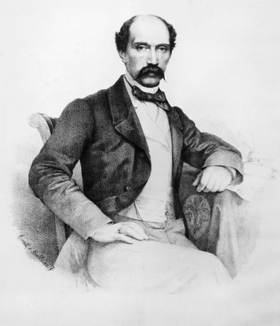 Ritratto del Marchese Ferdinando Bartolommei (1821-1869), rivoluzionario e politico italiano che ha giocato un ruolo importante negli eventi politici della Toscana dal 1848 al 1860, incisione da John Ward Dunsmore