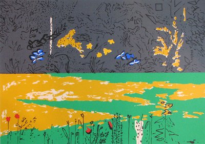 Giardino, bordo scuro con gigli blu da David Alan Redpath Michie