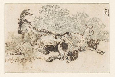Capra e capretto in un paesaggio da David Alphonse de Sandoz Rollin