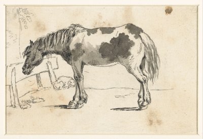 Cavallo in piedi e un cane sdraiato da David Alphonse de Sandoz Rollin