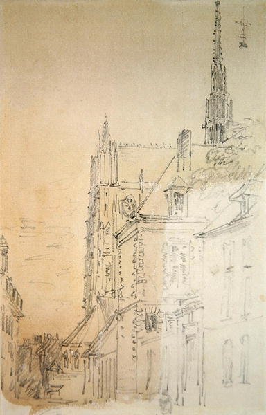 Una cattedrale in una strada da David Cox