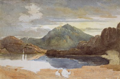 Un lago nel Galles del Nord, Snowdon in lontananza da David Cox