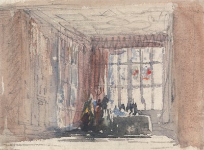 Una stanza Tudor con figure, forse Hardwick Hall o Haddon Hall da David Cox