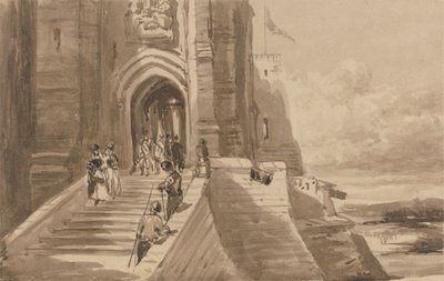 Figure sulla Scala Esterna di un Castello da David Cox